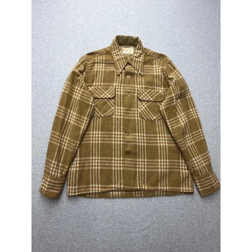 Vintage Cranbrook‎ Jacket Mens Medium Brown Plaid Wool Quilted Lined Workwear